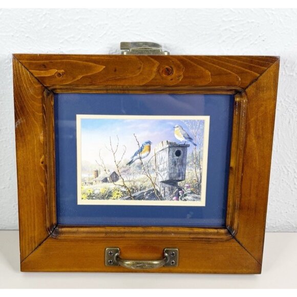 VTG Terry Doughty " Old Homestead Bluebirds" 13x12 Thick Wood Window Frame EUC